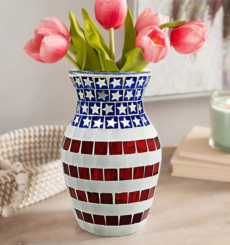 European Style Pastoral Mosaic Glass Vase, Pink and Purple, Fashion Home and Restaurant Decoration Furnishings