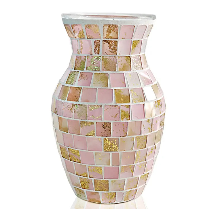 European Style Pastoral Mosaic Glass Vase, Pink and Purple, Fashion Home and Restaurant Decoration Furnishings