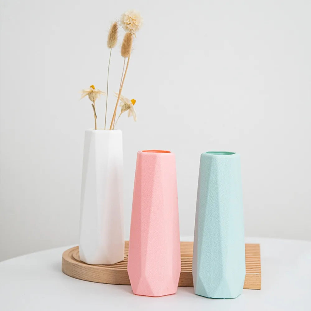 Plastic Flower Vase Fashion Nordic Style Imitation Ceramic Flower Arrangement Diamond Design Modern Flower Pot Living Room