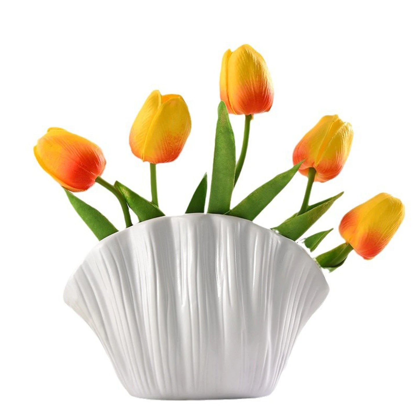Crumpled/Shell Shaped Flower Vase Stylish Solid White Vase for Home Office Table Centerpieces Decoration
