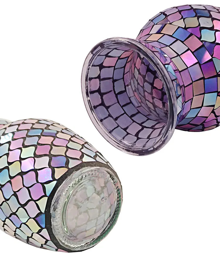 European Style Pastoral Mosaic Glass Vase, Pink and Purple, Fashion Home and Restaurant Decoration Furnishings