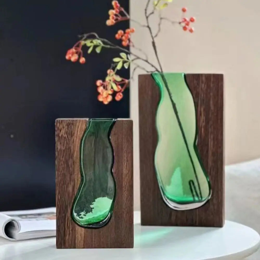 Home Decor Wooden Glass Vase Creative Transparent Hydroponic Flower Holder Exquisite Removable Flower Pot Gift