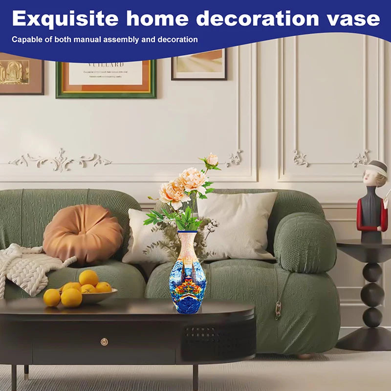 3D Puzzle Vase DIY Assembly Creative Blue And White Porcelain Design Plastic Home Decoration Flower Arrangement Kids Toys Gifts