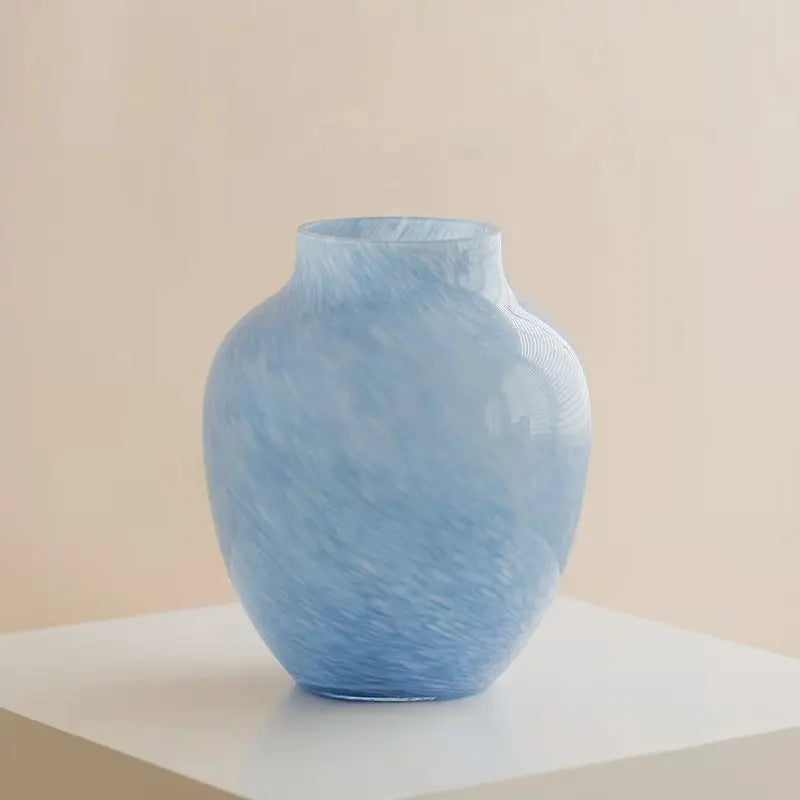 Modern Minimalist Cloudy Blue Glazed Glass Vase - Elegant Floral Centerpiece for Living Room & Entryway | Durable Decor, Perfect