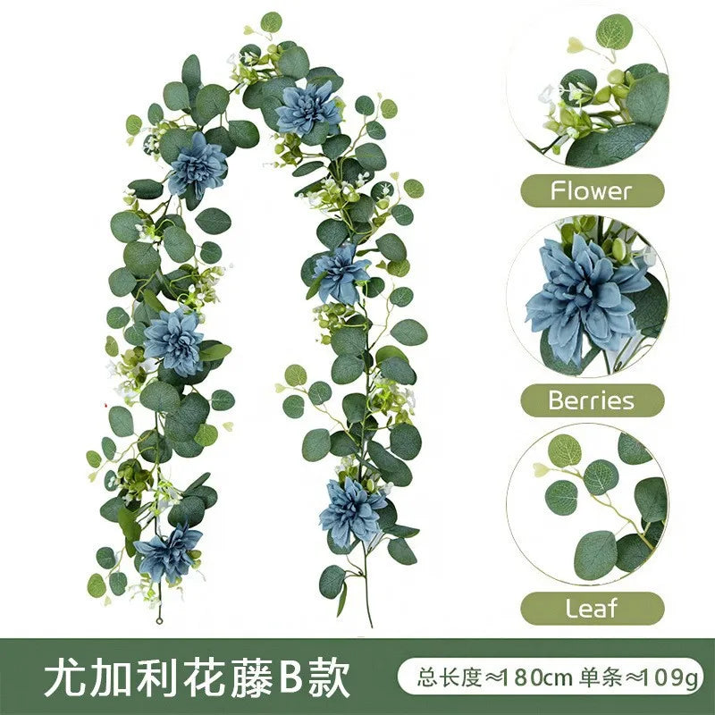 1.8m Artificial Flowers Eucalyptus Garland Greenery Fake Hanging Vines for Weddings Home Garden Outdoor Garden Arch Wall Decor