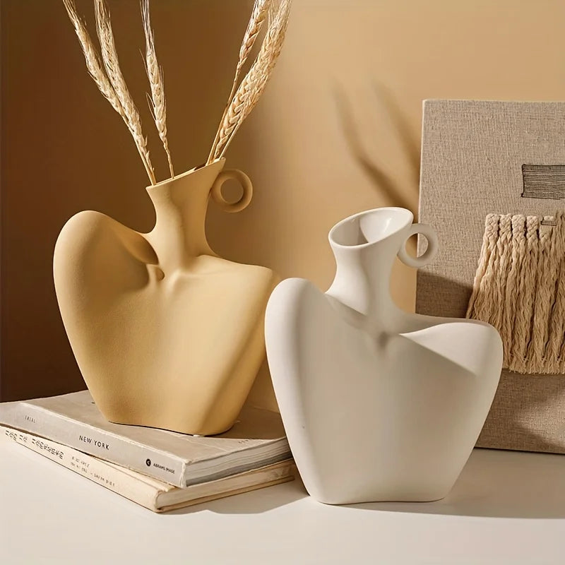 Body Collarbone Vase, Ceramic Vase for Minimalist Style, Unique Statue Art Bust Vase, Modern Abstract Flower Vase for Home Decor