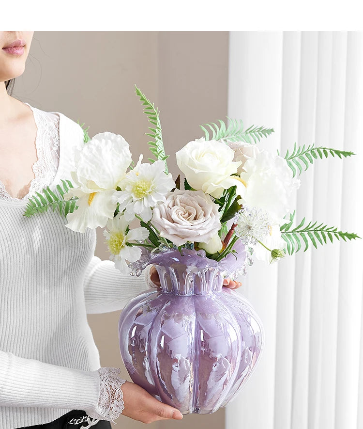 Glass Vase Purple Wave Floral Arrangement Accessories Hydroponics Terrarium Flower Vase Home Decoration Accessories