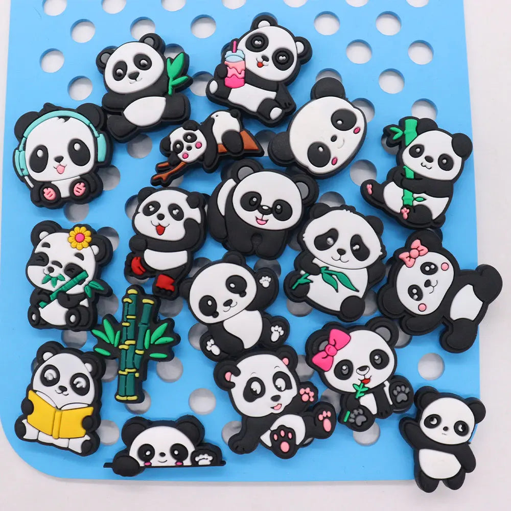 1-18PCS Cartoon Animal Panda Bamboo PVC Shoe Charms Buckle Clog Sandals Decoration Garden Shoes Button Accessories Children Gift