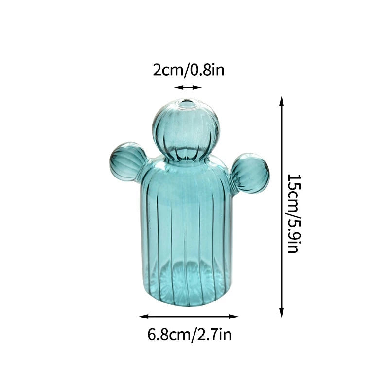Cactus Shaped Glass Vase for Plant Creative Vase Decoration Home Desktop Decor Transparent Hydroponics Plant Vase Birthday Gift