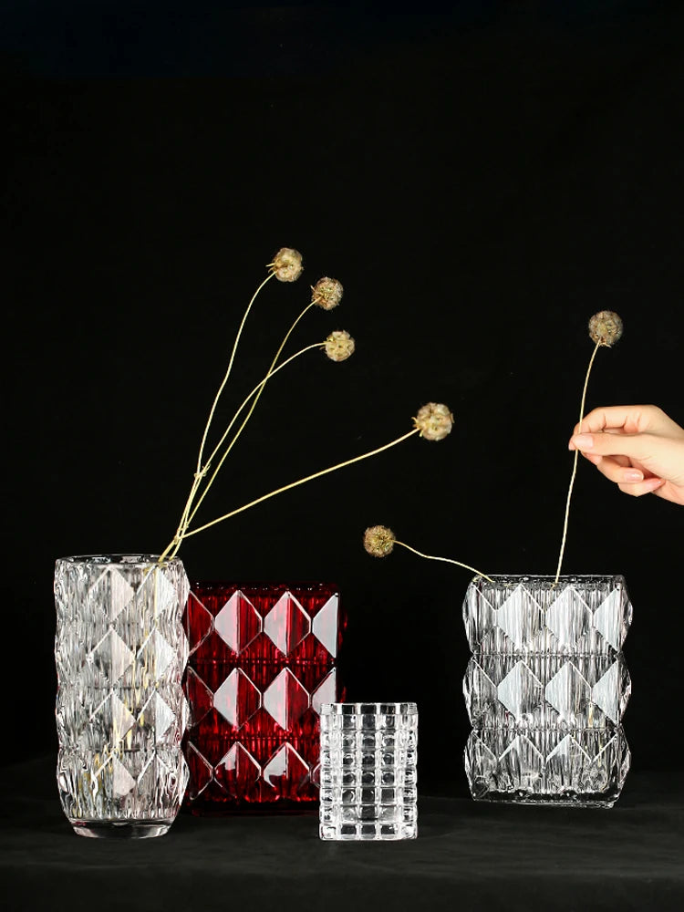 Bright Crystal Glass Vase Modern Living Room Desktop Vase Ornaments Dried Flowers Flower Vase Desktop Decoration Accessories