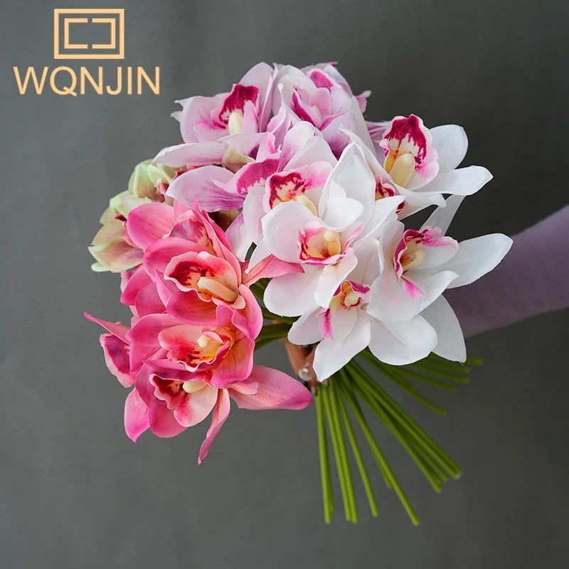 1 Bouquet, 6 Heads Artificial Orchid Bouquets, High-End Home Decor, Office Desk, Home Room Display, Simulated Flowers