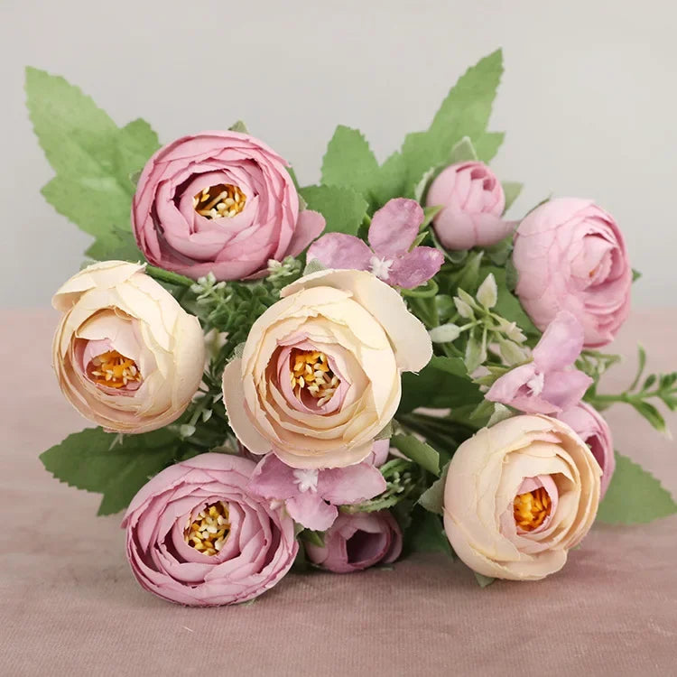 1 Bouquet purple Artificial Flowers Peony Tea Rose Autumn Silk Fake Flowers for DIY Living Room Home Garden Wedding Decoration