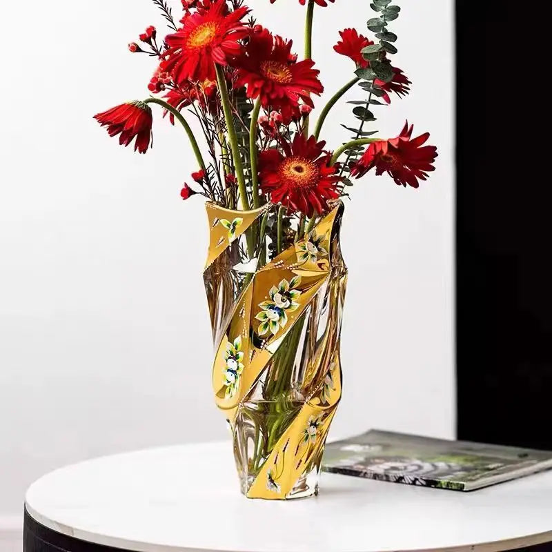 European style Crystal Glass Vase Gold Painted Enamel European Style Decoration Housewarming Gift Home Furnishing decoration