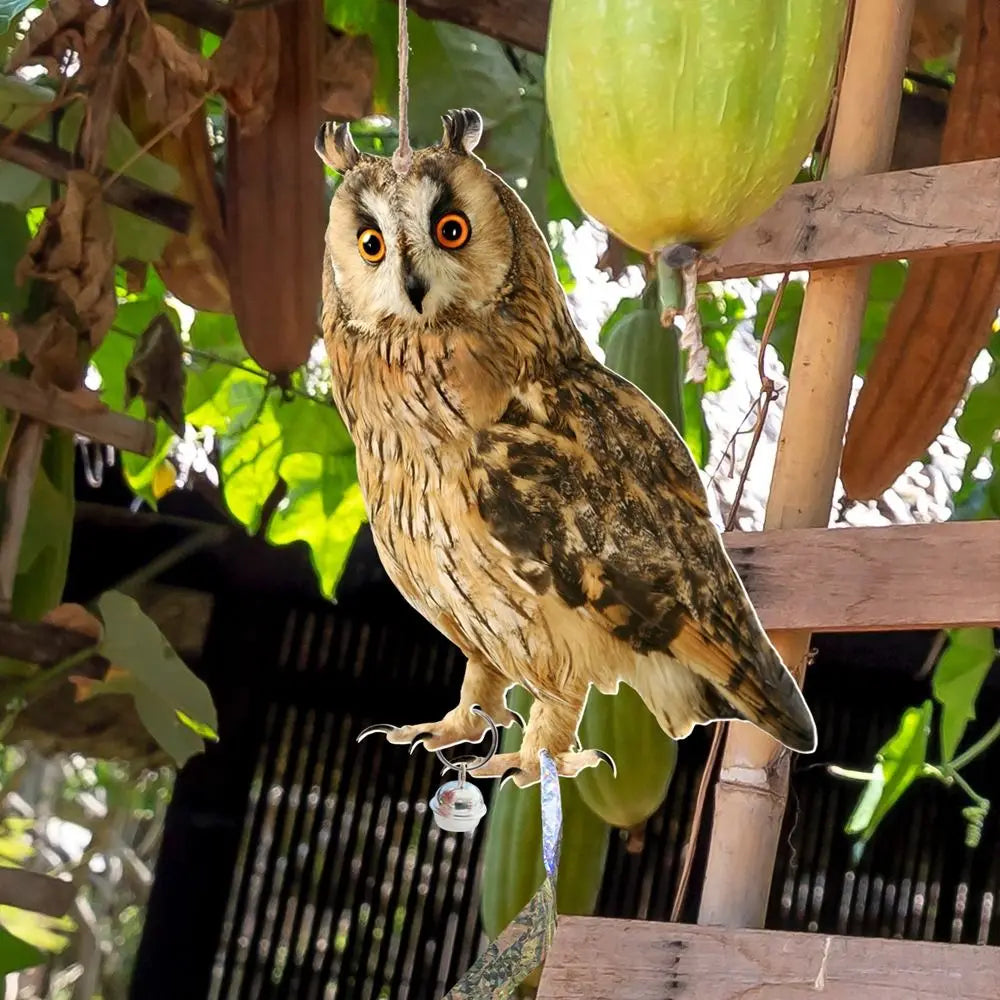 Waterproof Bird Repel Owl Scarecrow Hanging With Bells Fake Bird Scare Device Rectangle Bird Repeller Garden Decoration
