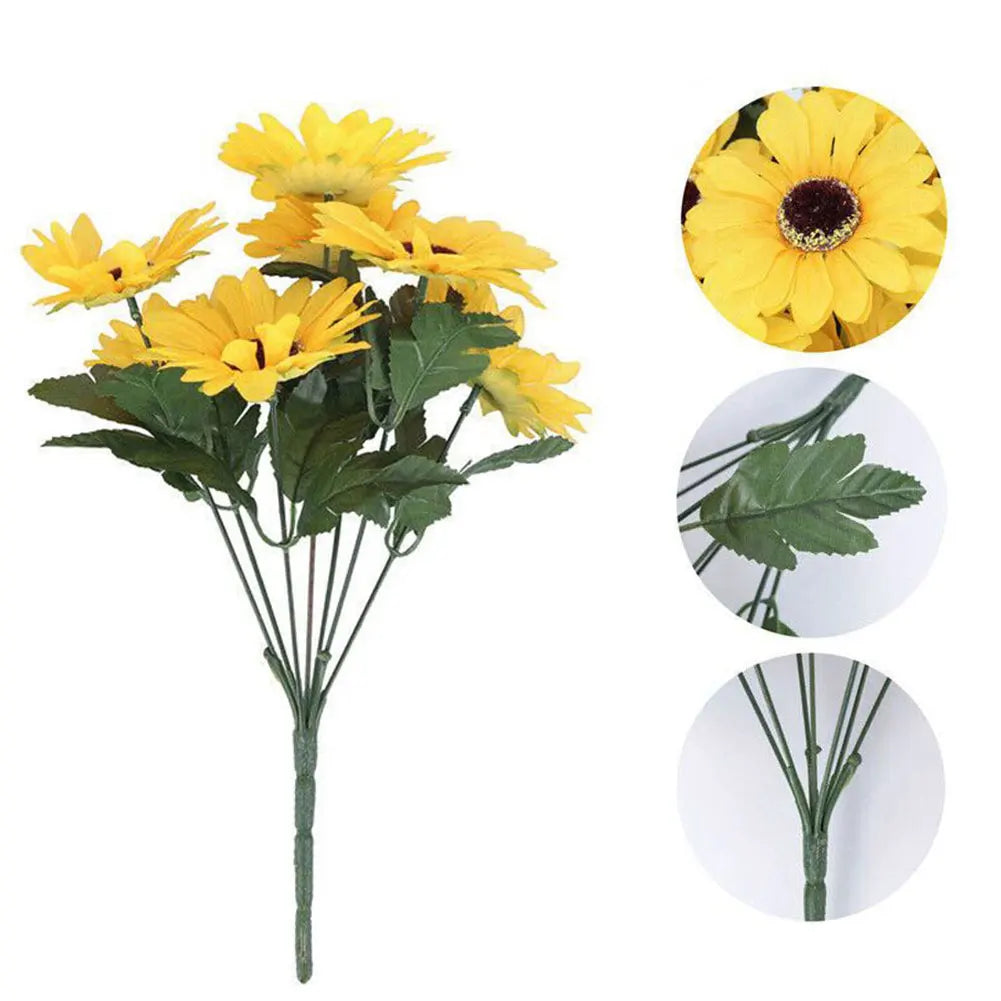 1 Bunch 7 Heads Silk Artificial Sunflowers Fake Flower Bouquet For Garden Wedding Bookstore Party Christmas Decoration