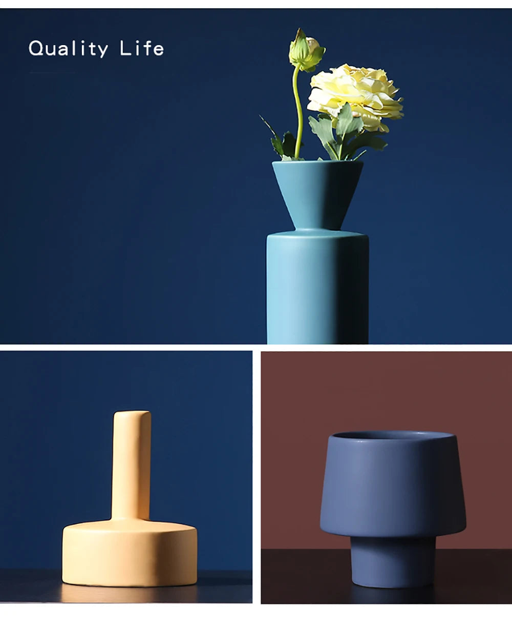 Nordic Morandi ceramic Vase geometric Ornaments Room Decor modern decorative dried flower Vase home decoration Wedding Gifts