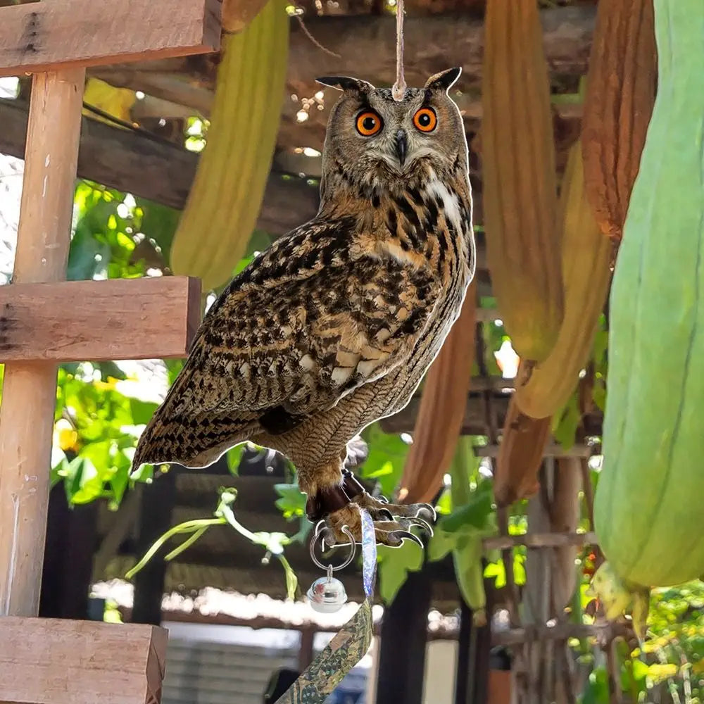 Waterproof Bird Repel Owl Scarecrow Hanging With Bells Fake Bird Scare Device Rectangle Bird Repeller Garden Decoration