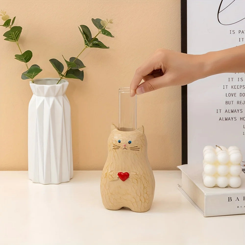 1 Cute Love Cat Vase - Handmade Romantic Flower Pot for Couples, Modern Spring/Summer Home Decoration