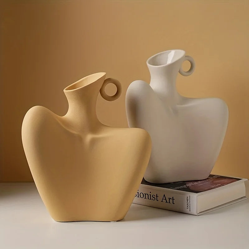 Body Collarbone Vase, Ceramic Vase for Minimalist Style, Unique Statue Art Bust Vase, Modern Abstract Flower Vase for Home Decor