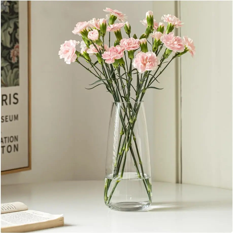 Modern Glass Vase Irised Crystal Clear Glass Vase for Home Office Decor (Crystal Grey)