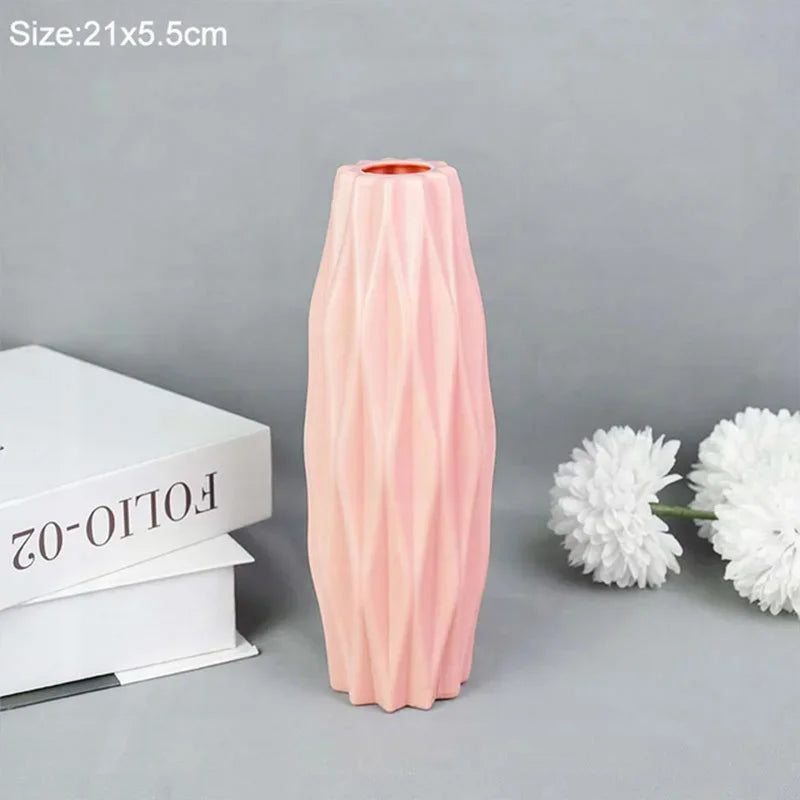 Modern Flower Vase Plastic Vases for Flowers White Pink Plastic Vase Flower Pot Basket Nordic Home Living Room Decoration