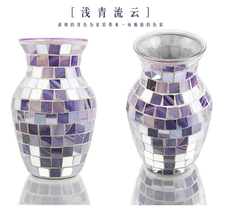 European Style Pastoral Mosaic Glass Vase, Pink and Purple, Fashion Home and Restaurant Decoration Furnishings