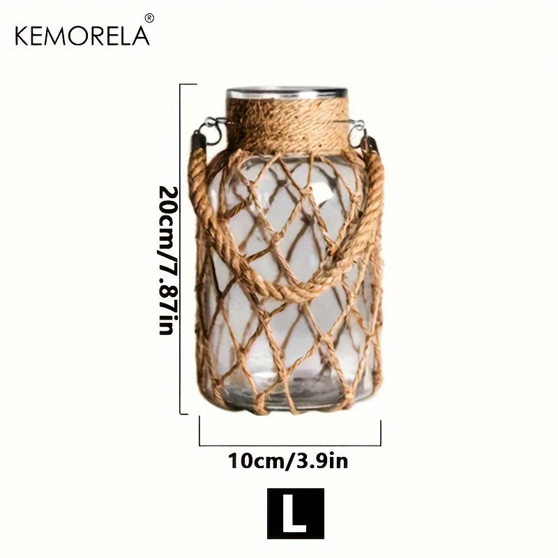 KEMORELA 1/2PCS Hand Woven Hemp Rope Glass Vase Dry Flower Table Decor Glass Vase Nordic Living Room Bedroom BohoHome Decoration
