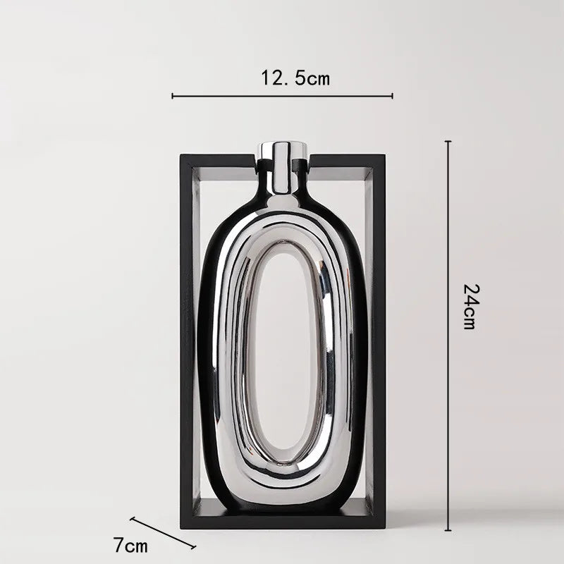 Silver Ceramic Vase Hollow Cutout Frame Hydroponic Flower Arrangement Flower Vase Terrarium Home Decoration Accessories