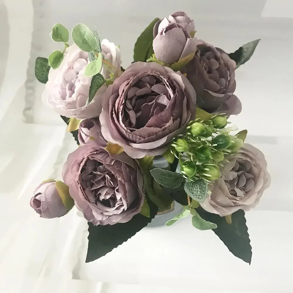 1 Bouquet purple Artificial Flowers Peony Tea Rose Autumn Silk Fake Flowers for DIY Living Room Home Garden Wedding Decoration