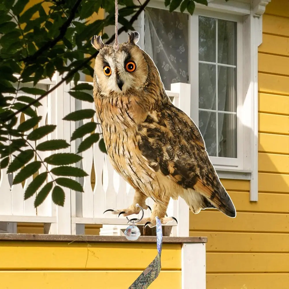 Waterproof Bird Repel Owl Scarecrow Hanging With Bells Fake Bird Scare Device Rectangle Bird Repeller Garden Decoration