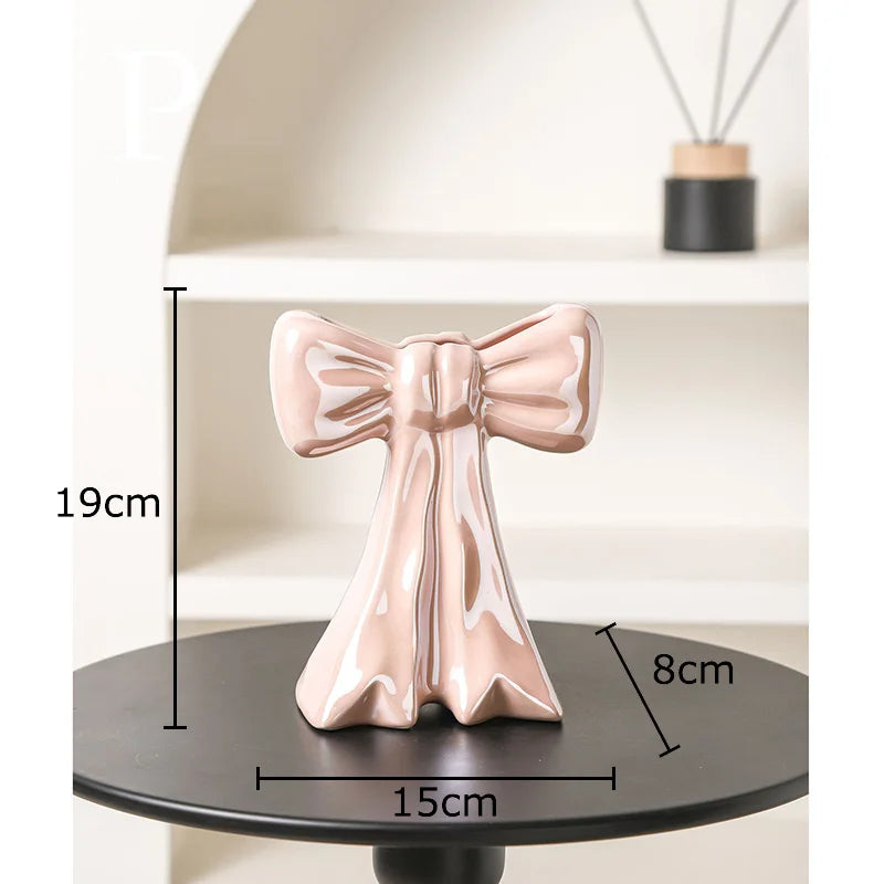 Lovely Bowknot Ceramic Vase Plant Pots Table Decoration Flowers Arrangement Shiny Porcelain Floral Vase Room Aesthetic Decor