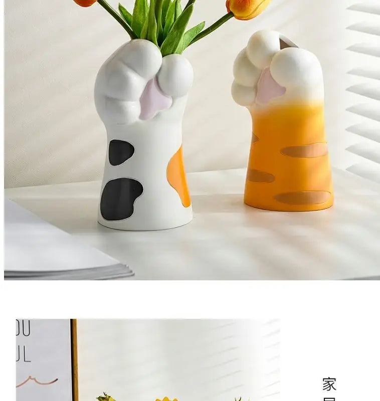 Cute Cat Hand Vase Ornament Ins Dry Flower Simulation Flower Living Room Foyer Decoration Dining Flower Arrangement Ceramicpot