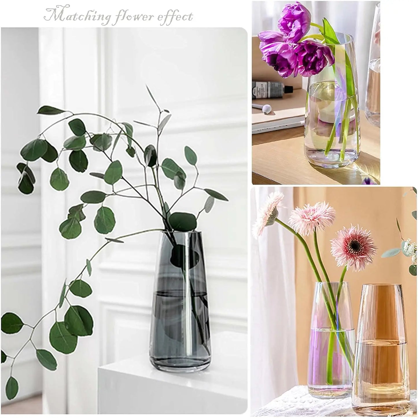 Modern Glass Vase Irised Crystal Clear Glass Vase for Home Office Decor (Crystal Grey)