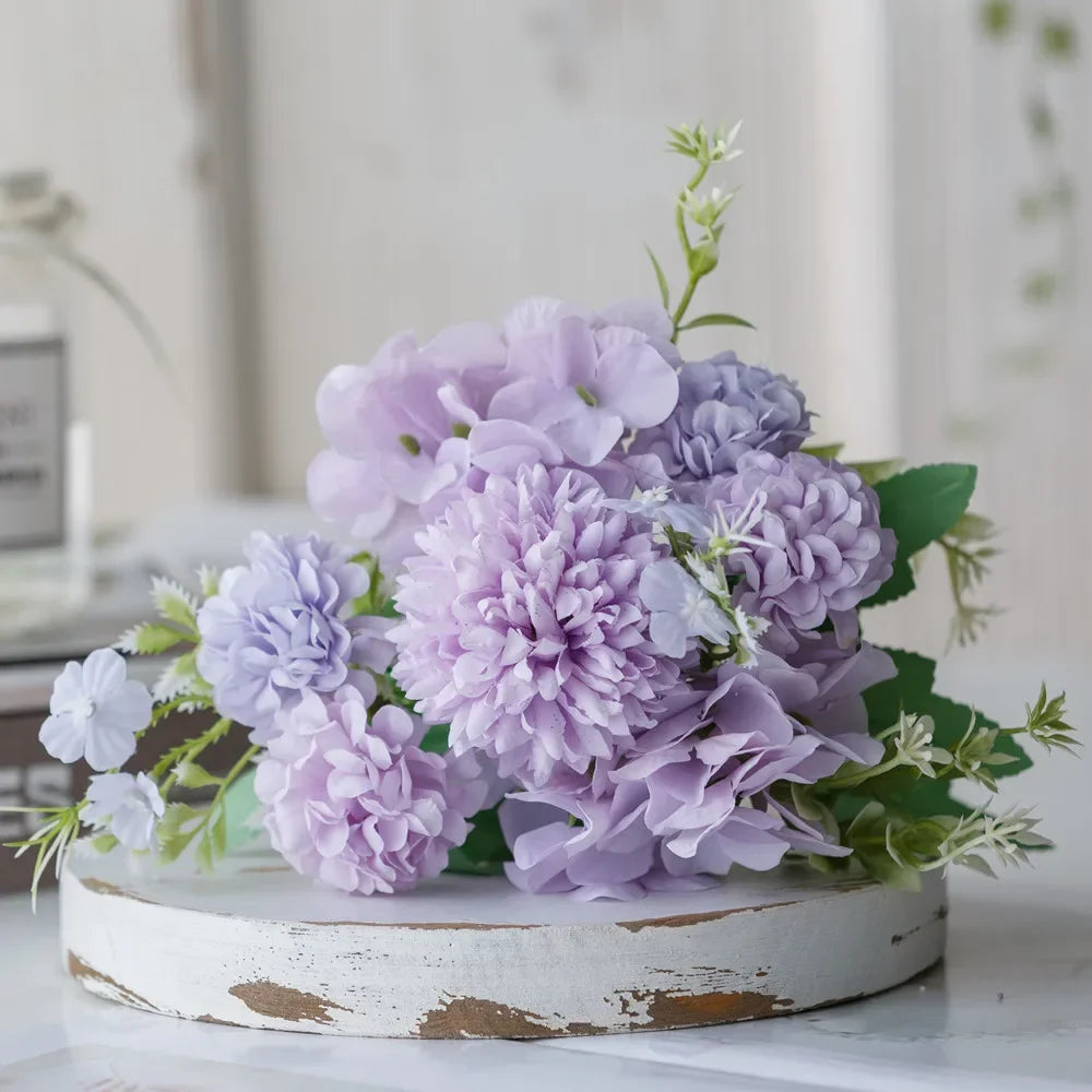 1 Bouquet purple Artificial Flowers Peony Tea Rose Autumn Silk Fake Flowers for DIY Living Room Home Garden Wedding Decoration