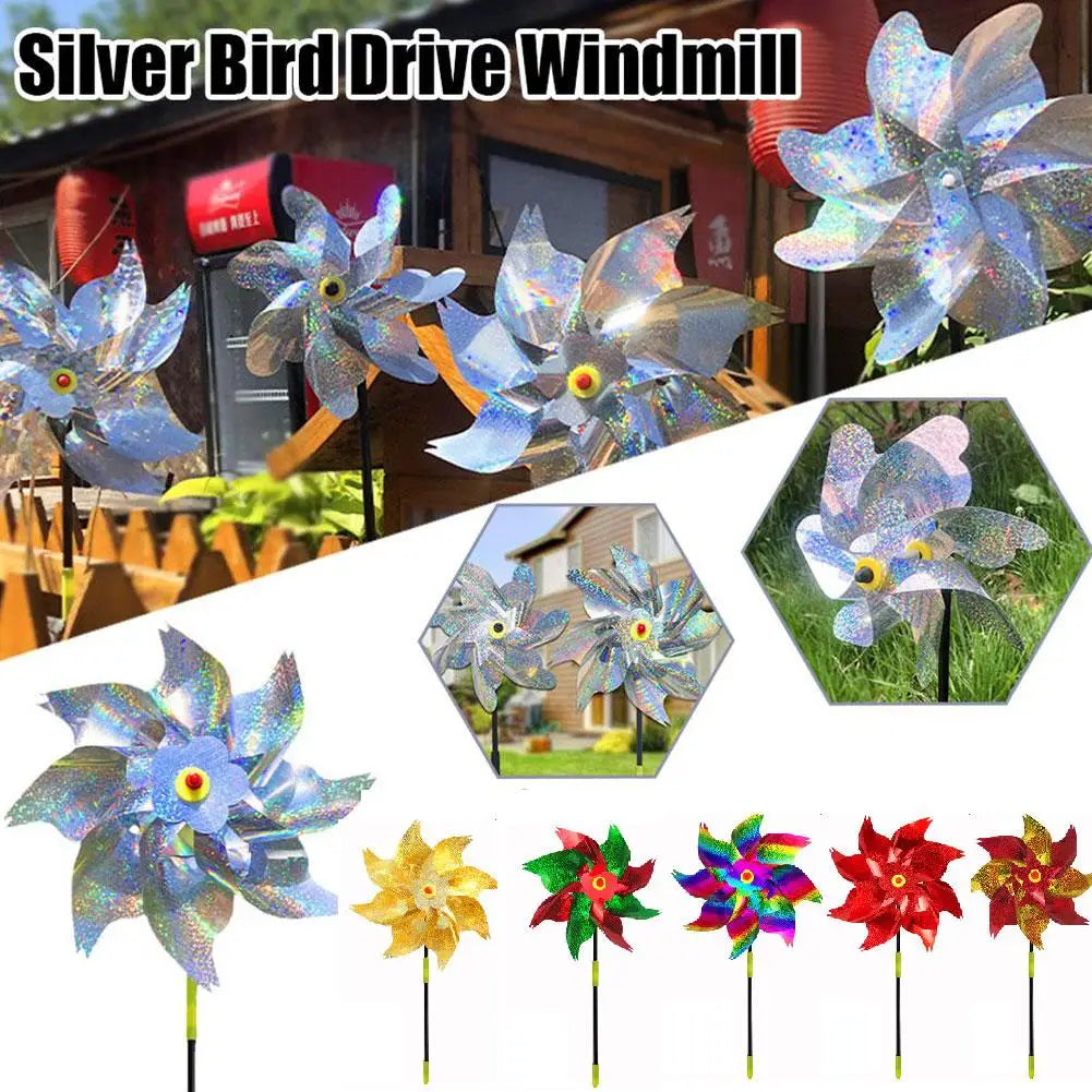 1pc Reflective Birds Repellent Windmills Sparkly Pinwheel With Stake Bird Scare Devices For Spring Garden Decor Supplies
