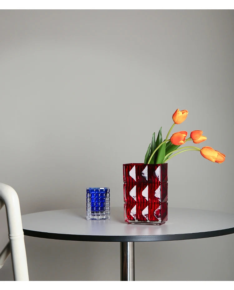 Bright Crystal Glass Vase Modern Living Room Desktop Vase Ornaments Dried Flowers Flower Vase Desktop Decoration Accessories