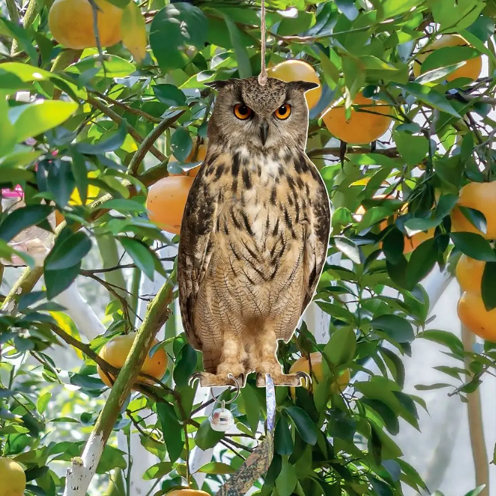 Waterproof Bird Repel Owl Scarecrow Hanging With Bells Fake Bird Scare Device Rectangle Bird Repeller Garden Decoration