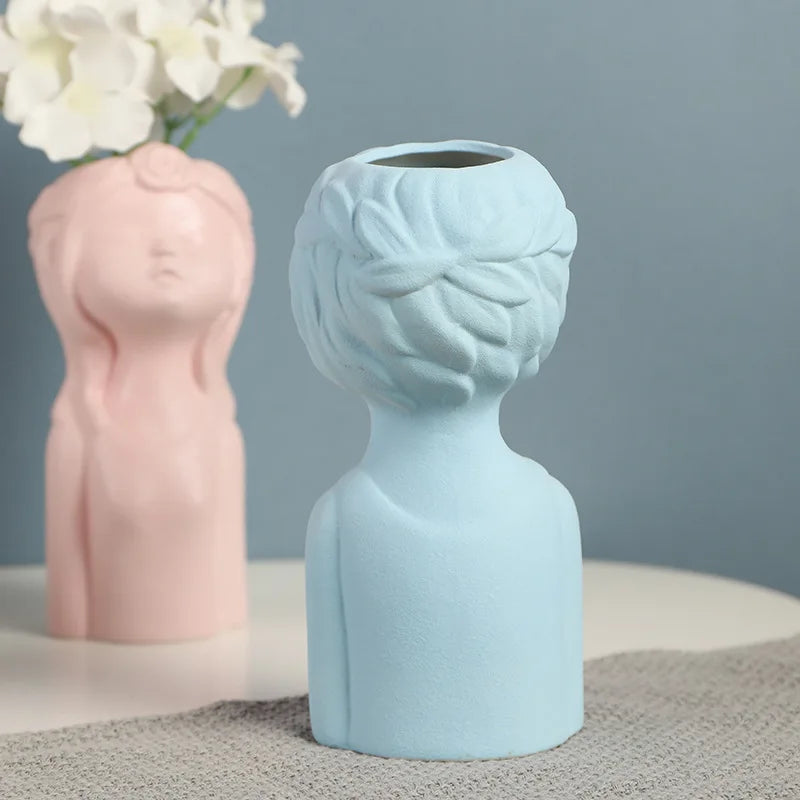 Cute Boy Girl Vase Ceramic Hydroponic Vase Dried Flower Decoration Flower Arrangement Desktop Ornament Home Office Decor