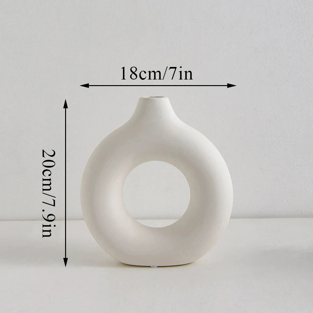 Nordic Vase Circular Hollow Ceramic Flower Vase For Home Living Room Decoration Accessories Interior Office Desktop Decor Gift