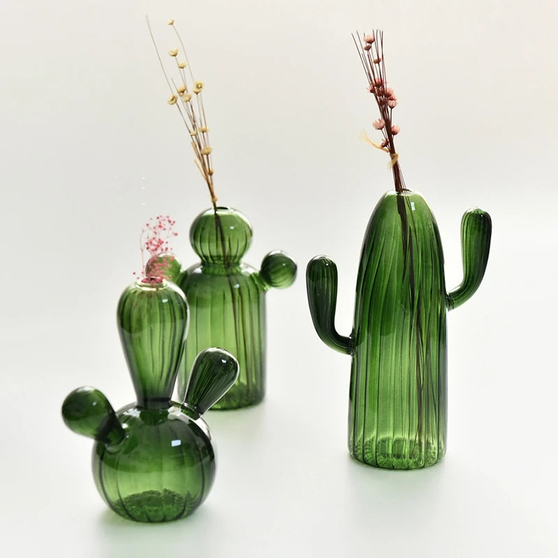 Cactus Shaped Glass Vase for Plant Creative Vase Decoration Home Desktop Decor Transparent Hydroponics Plant Vase Birthday Gift