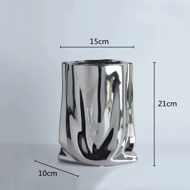 Creative Flower Pots Large Silver Ceramic Flower Cachepot Vase Planters Garden Succulent Plants Potted Modern Home Decoration