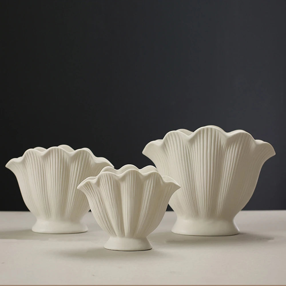 Shell Shape Ceramic Flower Vase Home Decoration Flower Arrangement DIY Flowerpot Flower Pot Storage Bottle Living Room Ornaments