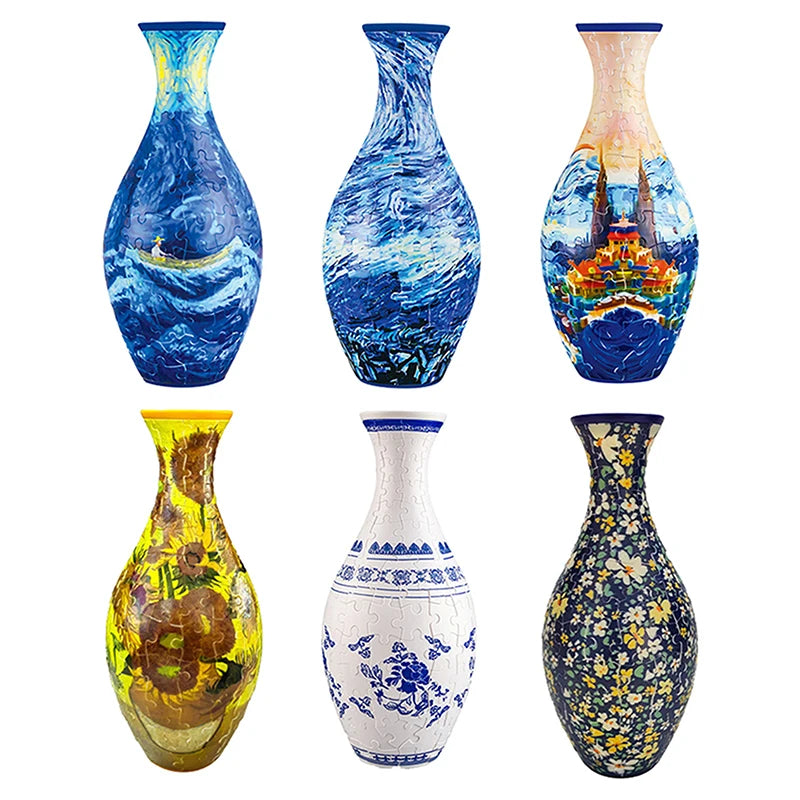 3D Puzzle Vase DIY Assembly Creative Blue And White Porcelain Design Plastic Home Decoration Flower Arrangement Kids Toys Gifts