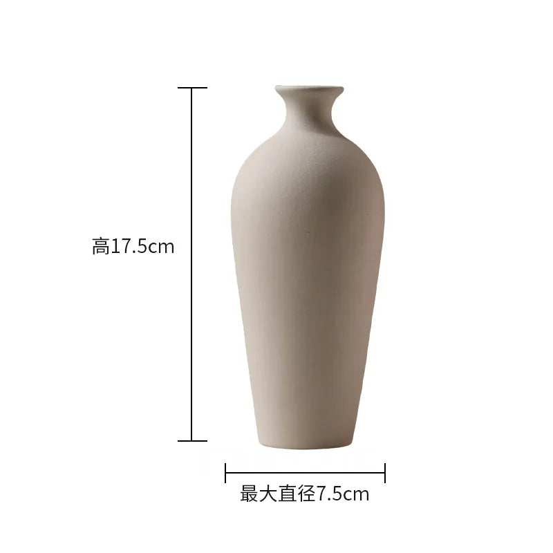 Nordic Simple Plain Ceramic Vase Modern White Beige Dried Flower Bottle Living Room Porch TV Cabinet Art Aesthetic Ornaments