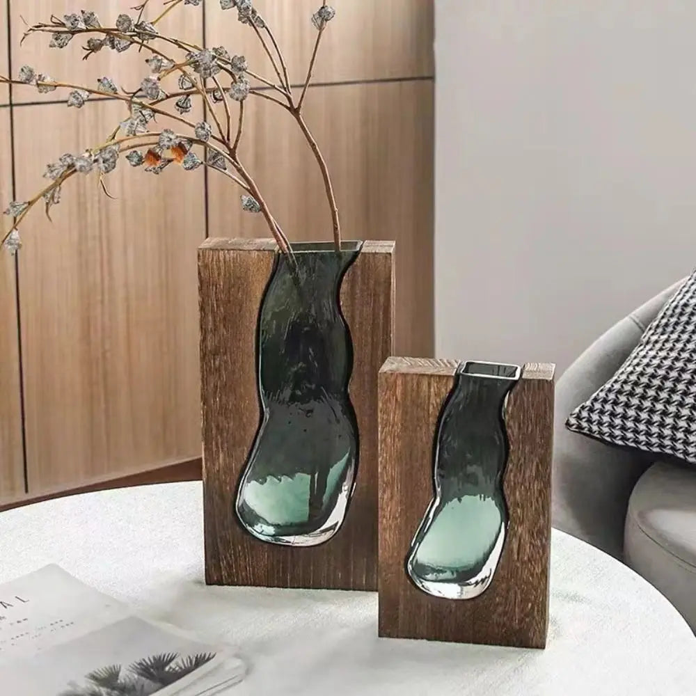 Home Decor Wooden Glass Vase Creative Transparent Hydroponic Flower Holder Exquisite Removable Flower Pot Gift