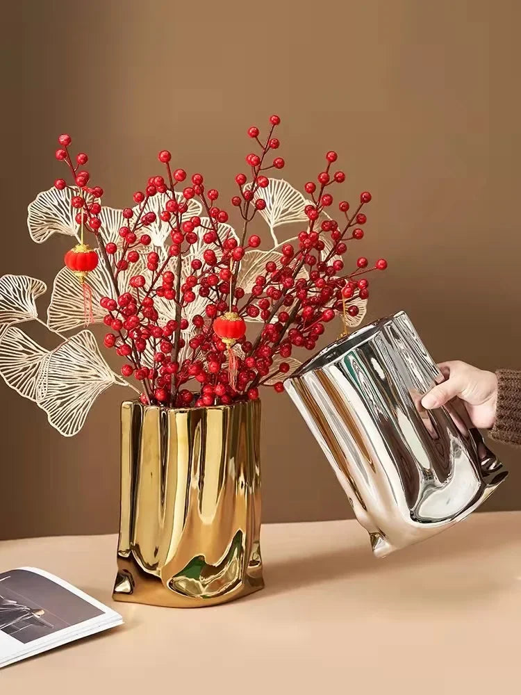 Creative Flower Pots Large Silver Ceramic Flower Cachepot Vase Planters Garden Succulent Plants Potted Modern Home Decoration
