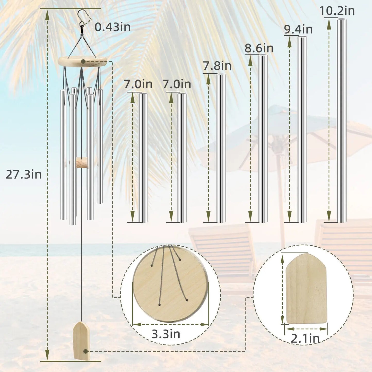 6 Tubes Wind Chimes Garden Outdoor Living Decoration Metal Wind Chimes Hanging Ornament Coffee Shop Wind Chimes Tubes
