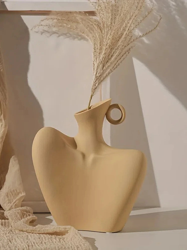 Body Collarbone Vase, Ceramic Vase for Minimalist Style, Unique Statue Art Bust Vase, Modern Abstract Flower Vase for Home Decor