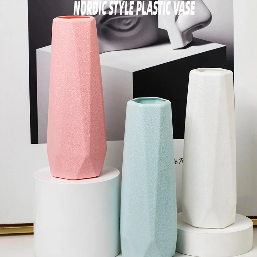 Plastic Flower Vase Fashion Nordic Style Imitation Ceramic Flower Arrangement Diamond Design Modern Flower Pot Living Room