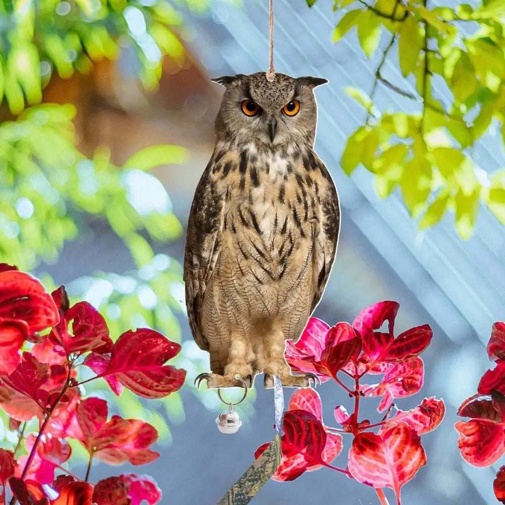 Waterproof Bird Repel Owl Scarecrow Hanging With Bells Fake Bird Scare Device Rectangle Bird Repeller Garden Decoration